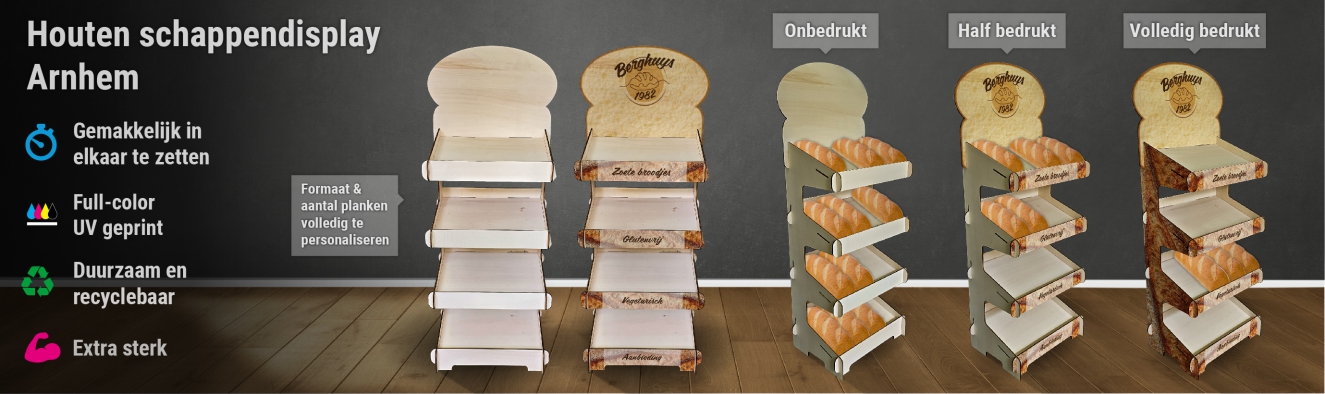 Houten schappendisplay Arnhem