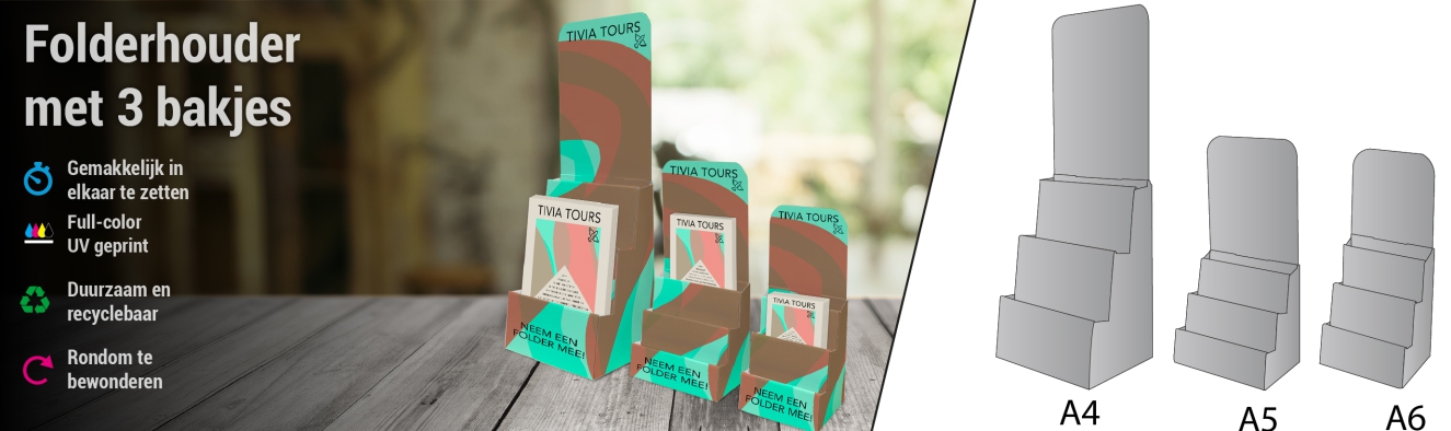 Folderhouder met 3 bakjes
