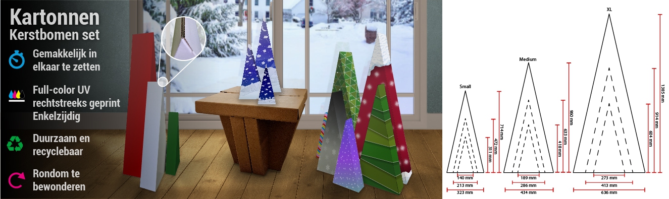 Kartonnen kerstbomen set