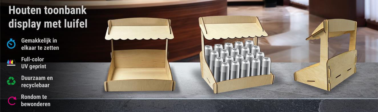 Houten toonbankdisplay met luifel