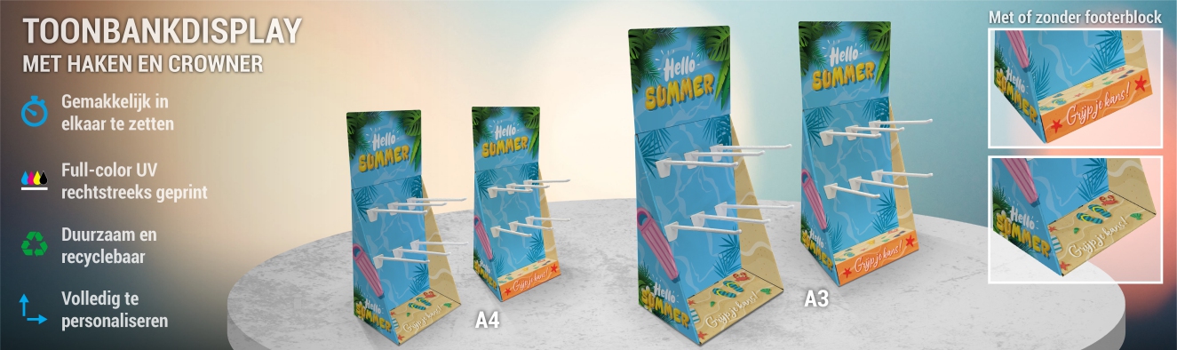 Toonbankdisplay met haken en steekkaart