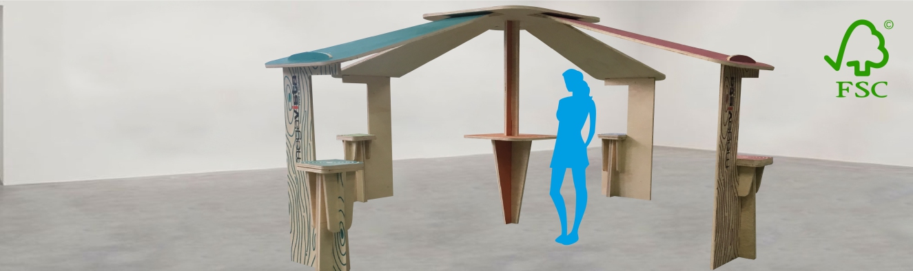 Houten ontmoetingsstand