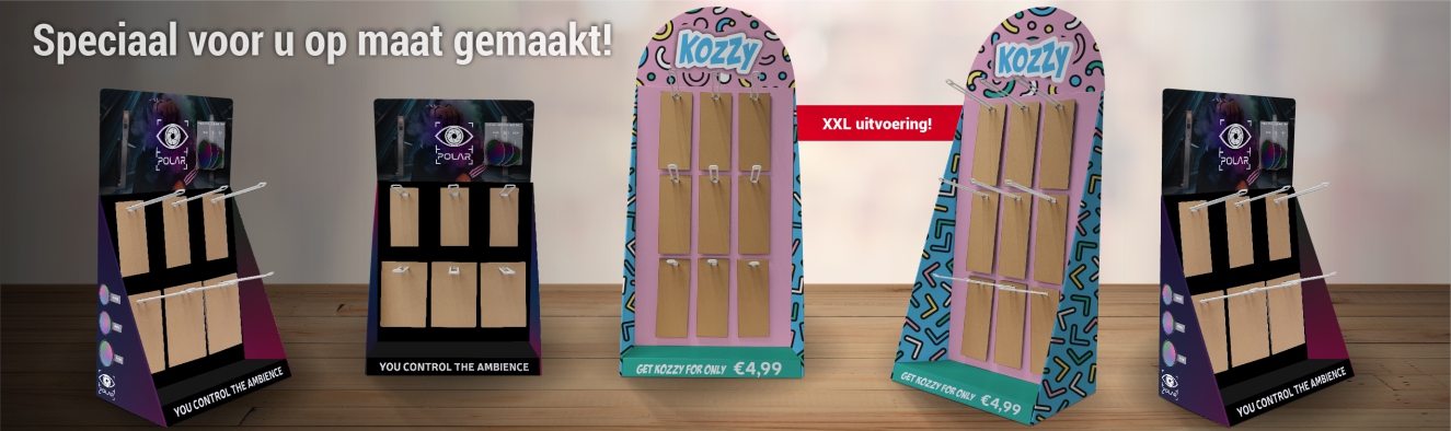 Toonbankdisplay met haken en steekkaart