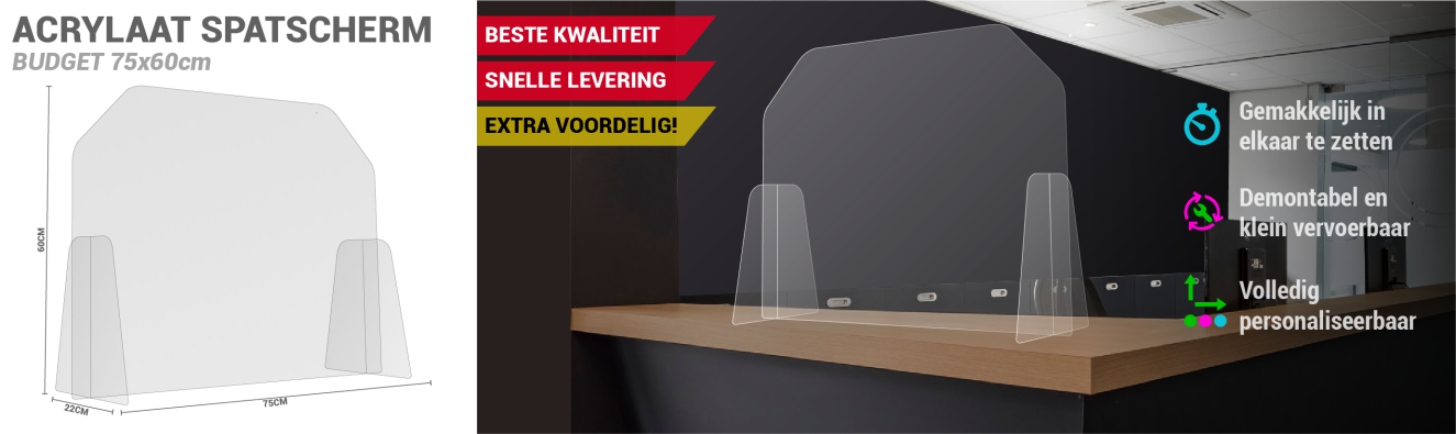 Acrylaat spatscherm budget 75x60cm