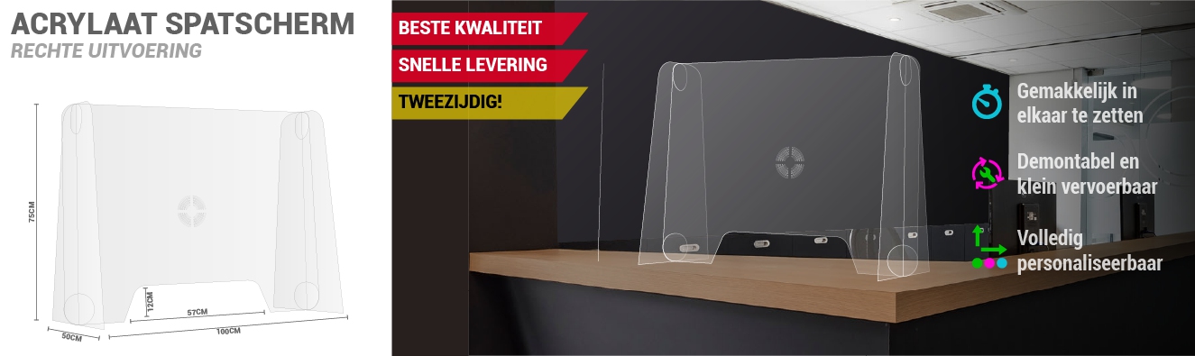 Plexiglas spatscherm rechte uitvoering
