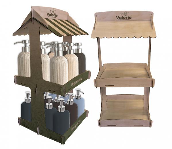 Houten duo toonbankdisplay met luifel
