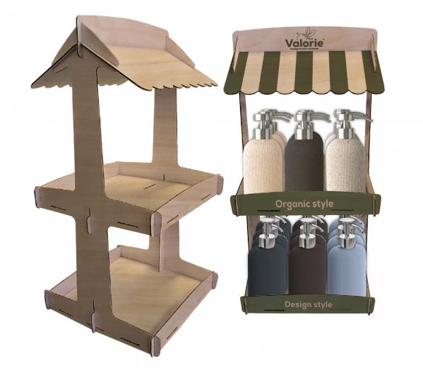 Houten duo toonbankdisplay met luifel