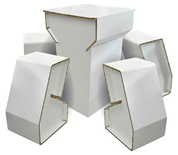 Kartonnen statafel met krukken