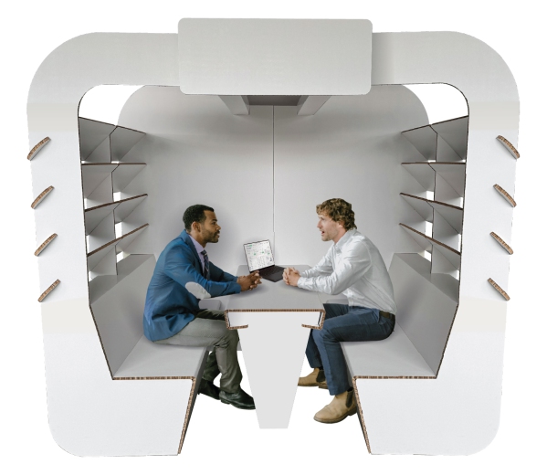 Kartonnen vergaderruimte